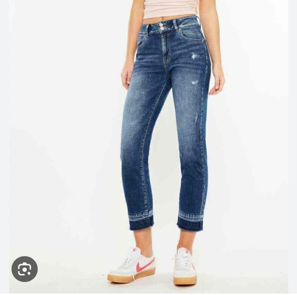 Kancan Georgia Straight Leg Jeans High Rise Cropped Blue Denim 5/26 NWT